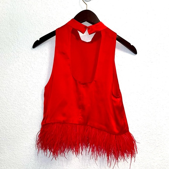 New Amanda Uprichard Delfina Top in Poppy Red with Feathers -XS - Picture 4 of 4